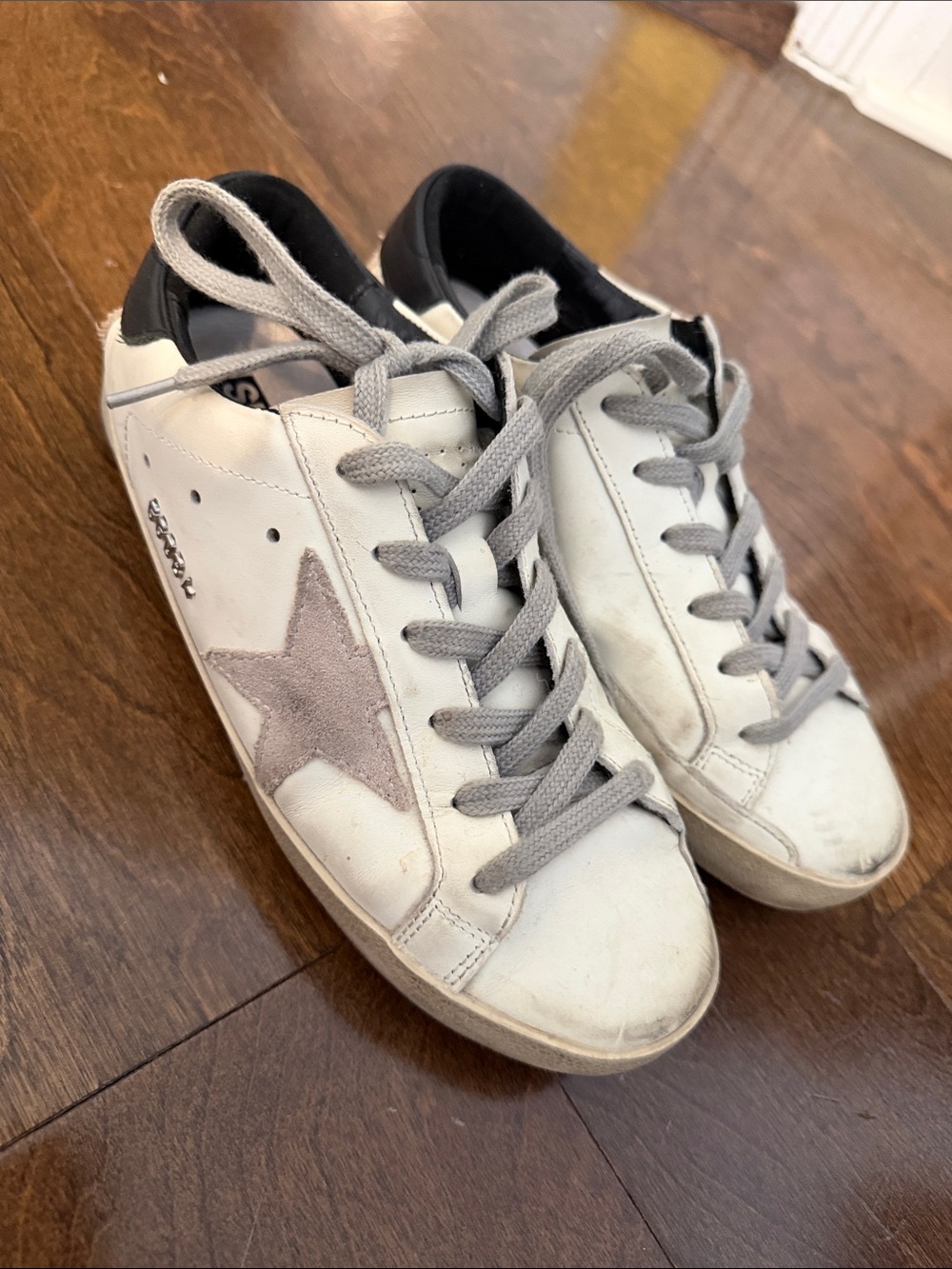 Golden Goose White Sneakers with Gray Star and Black Heel
